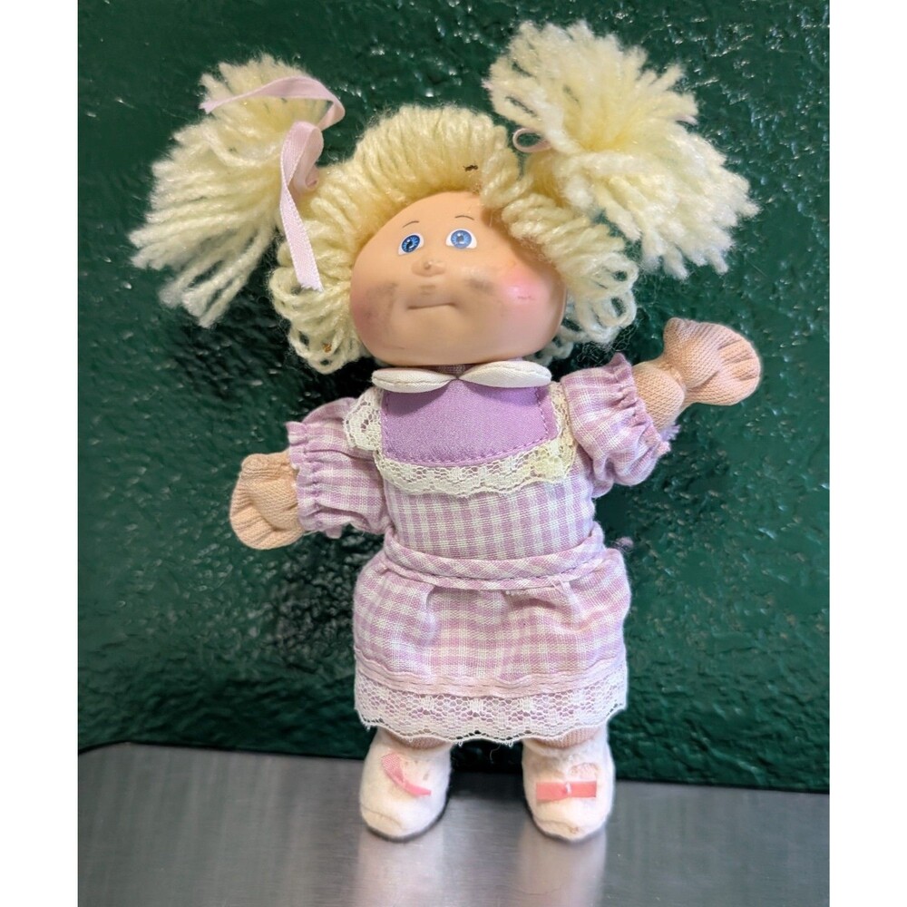 Vintage Mini 5" Cabbage Patch Doll - Blonde Hair - Purple Dress